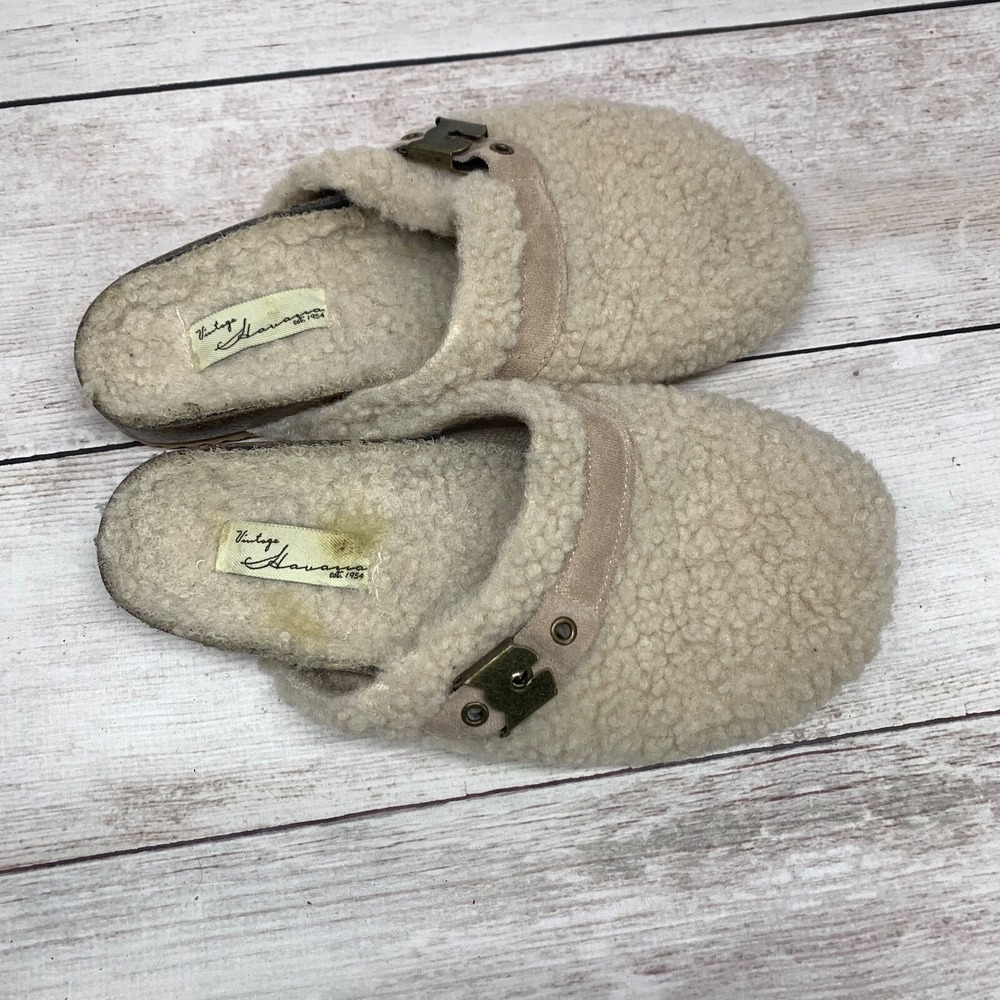 Vintage Havana Shoes Women's 8.5 Ricky Cream Sherpa Buckle Strap Clog Slipper - Picture 11 of 12
